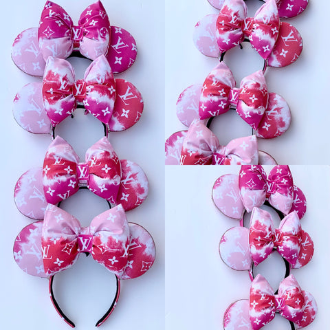 Louis V Tie Dye Pink or Blue Minnie Ears, Crystal Minnie Ears