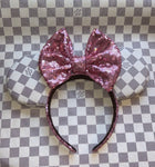 Damier Azur Theme Louis V Leather Minnie Ears with pink sequin details