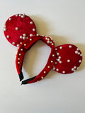 Red Pearl Mickey Ears, Knotted Headband Mickey Ears