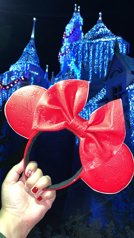 Red Louis V Leather Minnie Ears, Designer Minnie Ears