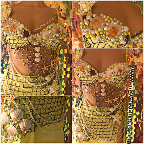 Yellow Mermaid Rave Bra and Skirt - Complete Rave Outfit