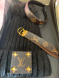 Gift Set Black Beanie with Louis V logo, Louis V Headband, Louis V Keychain