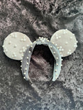 Grey Pearl Mickey Ears, Knotted Headband Mickey Ears
