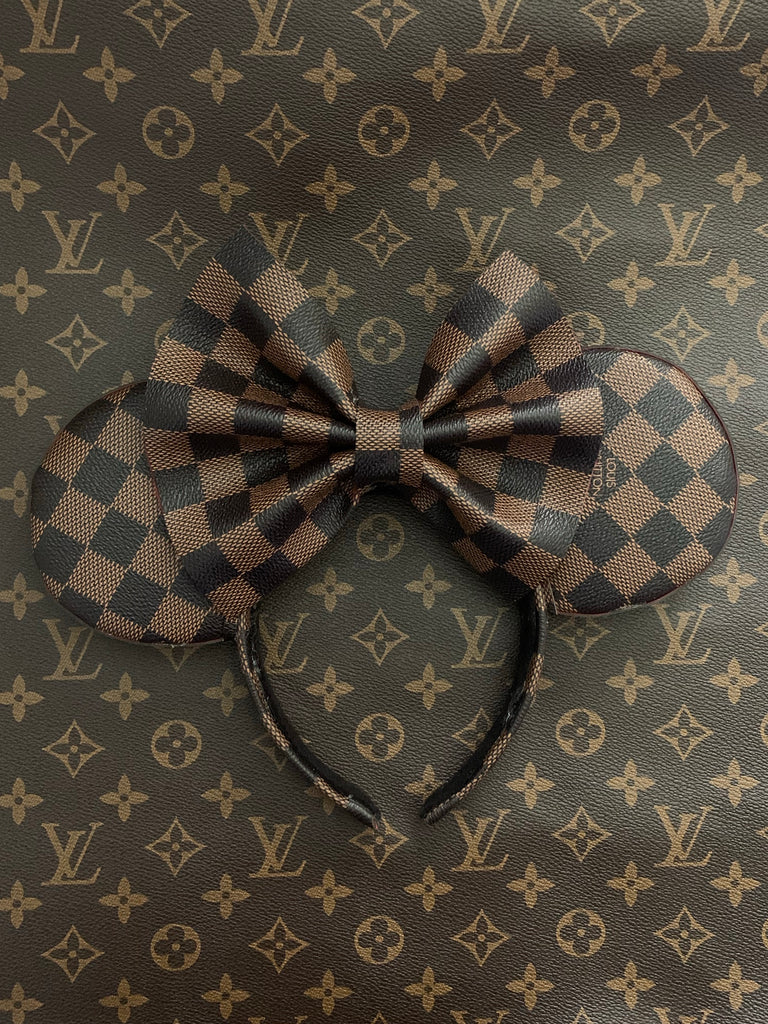 Checkered Louis V Leather Minnie Ears, Designer Minnie Ears – mayrafabuleux