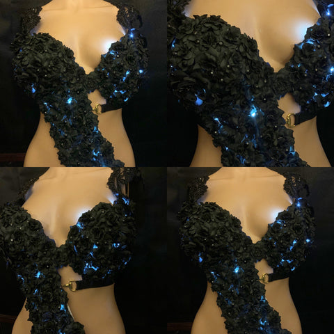Light Up Black Roses monokini Bra Top