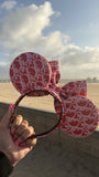 Red and Pink Lady D MINNIE Ears, Designer Minnie Ears