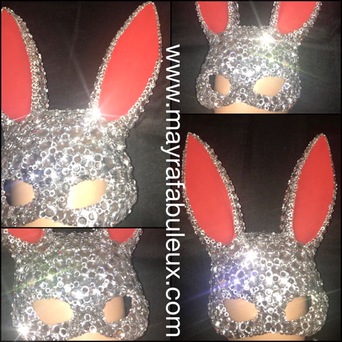 Red Bunny Ears Crystal Rhinestoned Mask- Halloween Costume