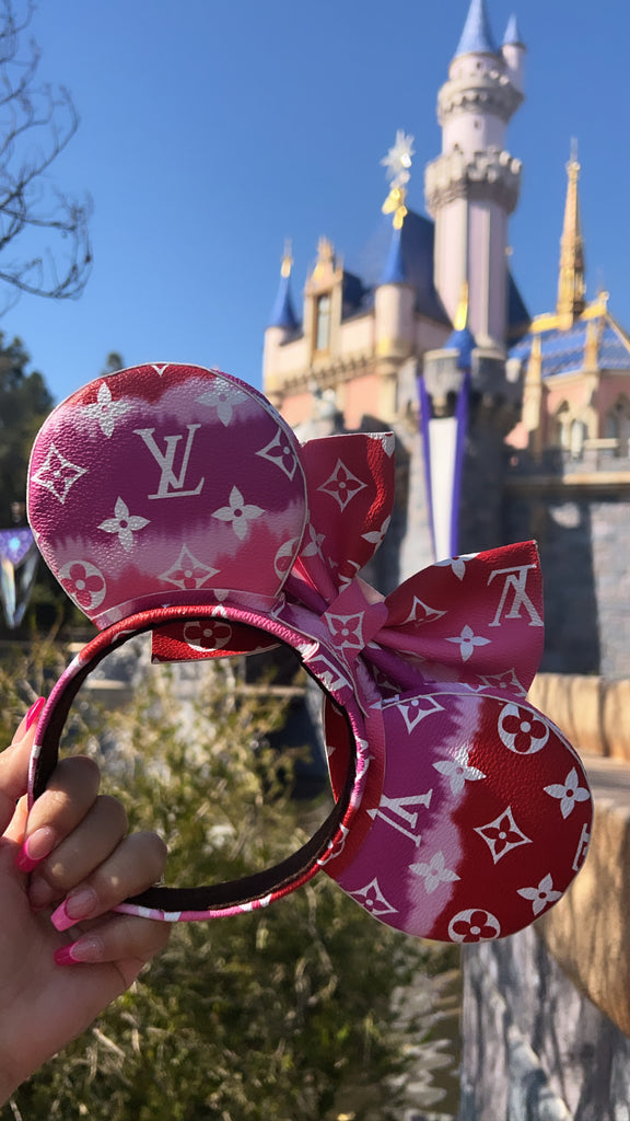 Ombré Hot Pink Louis V Minnie Ears, Designer Minnie Ears