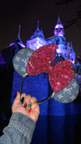Denim Louis V Minnie Ears with Sequin Bow , Crystal Minnie Ears