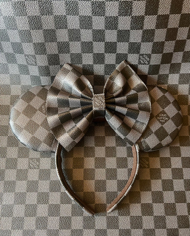 Checkered Louis V Leather Minnie Ears, Designer Minnie Ears