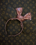 Pink Bow Louis V Leather Minnie Ears, Designer Minnie Ears, Disney Minnie Ears