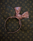 Pink Bow Louis V Leather Minnie Ears, Designer Minnie Ears, Disney Minnie Ears