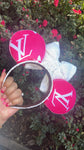 Velvet Hot Pink Louis V Minnie Ears, Designer Minnie Ears