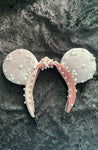 Light Pink Pearl Mickey Ears, Knotted Headband Mickey Ears