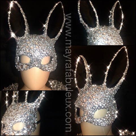 Bunny Ears Crystal Rhinestoned Mask- Halloween Costume
