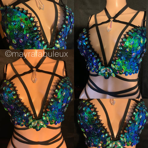 Green Dragon Crystal Dragon Plunge Rave Bra