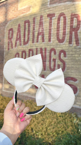 Faux Leather L V Black Disney Ears on White – Dreamy Designs by Trudy