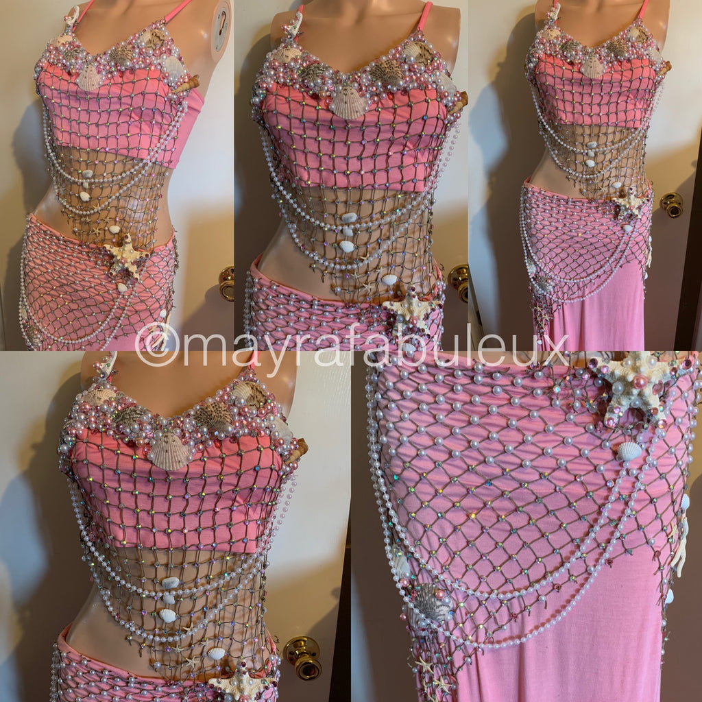 Pink Mermaid Rave Bra and Long Skirt - Complete Rave Outfit