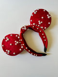 Red Pearl Mickey Ears, Knotted Headband Mickey Ears