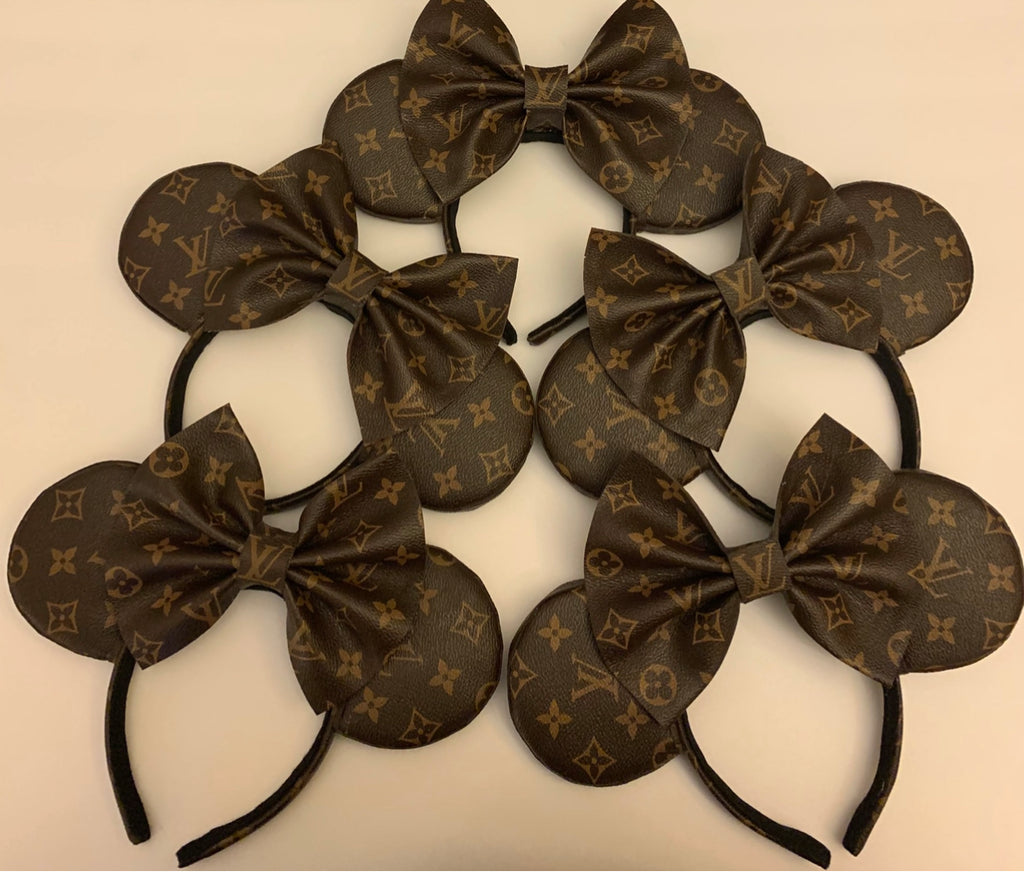 Black and Silver Louis V Leather Minnie Ears, Designer Minnie Ears