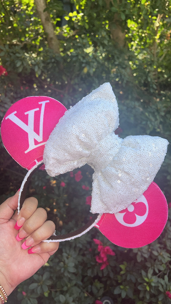 Ombré Hot Pink Louis V Minnie Ears, Designer Minnie Ears