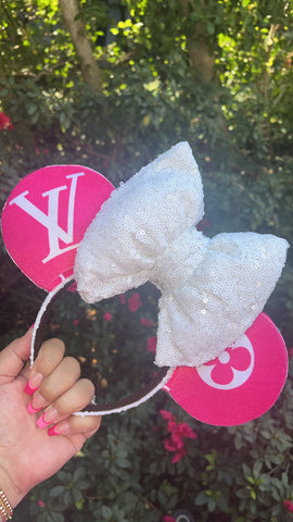 Velvet Hot Pink Louis V Minnie Ears, Designer Minnie Ears
