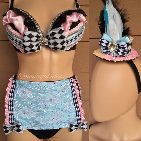 Girly Mad Hatter Inspired Outfit with Mini Hat Headband